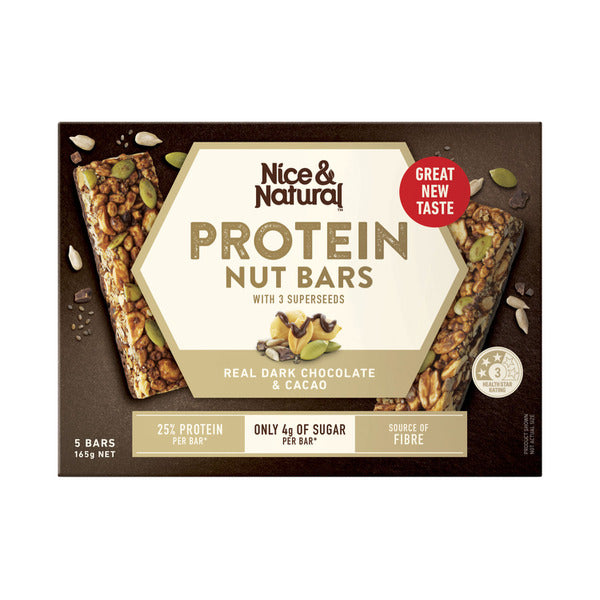 Nice & Natural Real Dark Chocolate & Cacao Protein Nut Bars 5 Pack | 165g