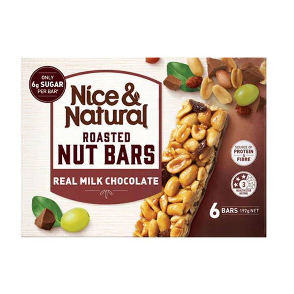 Nice & Natural Real Milk Chocolate Roasted Nut Bars 6 pack | 192g