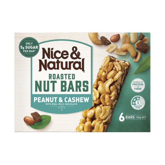Nice & Natural Roasted Cashew Milk Chocolate Peanut Bars 6 Pack | 192g