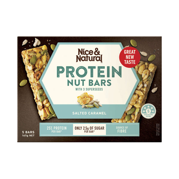 Nice & Natural Salted Caramel Protein Nut Bars With 3 Superseeds 5 Pack | 165g