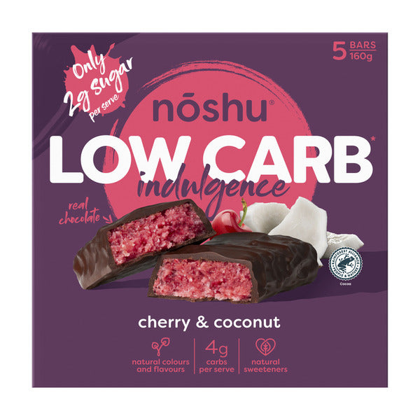 Noshu Low Carb Cherry And Coconut Indulgence Bars | 160g