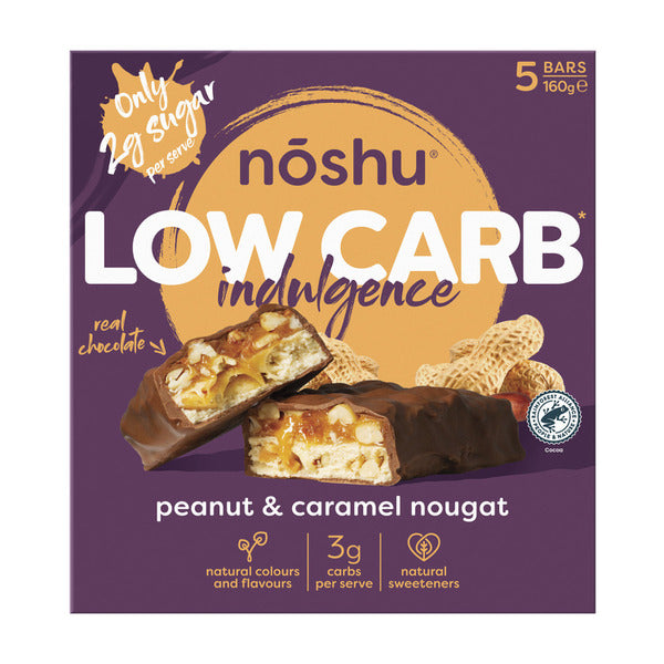 Noshu Low Carb Peanut And Caramel Nougat Indulgence Bar | 160g