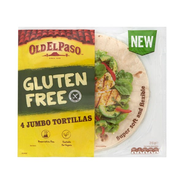 Old El Paso Gluten Free Jumbo Tortillas Burrito 4 Pack | 215g
