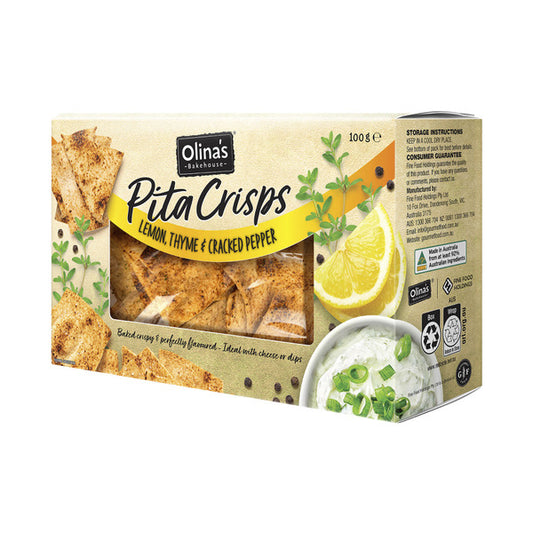 Olinas Lemon Thym & Cracked Pepper Pita Crackers | 100g