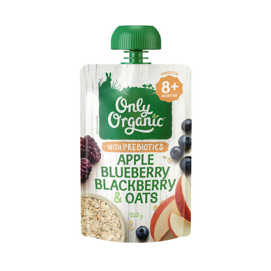Only Organic Apple Blueberry Blackberry Oat Prebiotics 8+ Months | 120g x 2 Pack