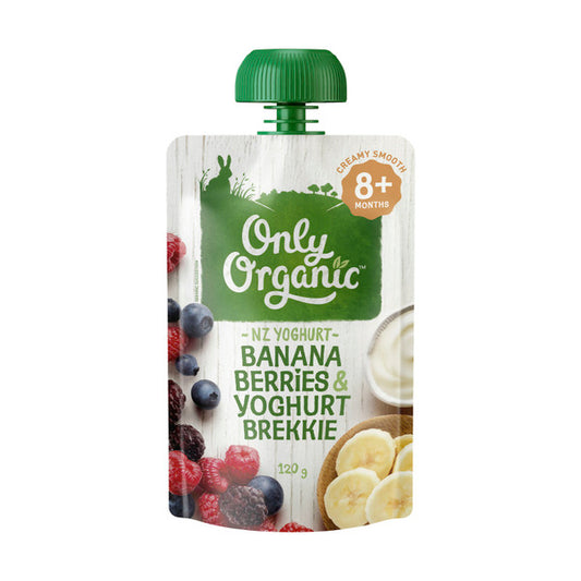 Only Organic Banana Berries & Yoghurt Brekkie Baby Food Pouch 8+ Months | 120g x 2 Pack
