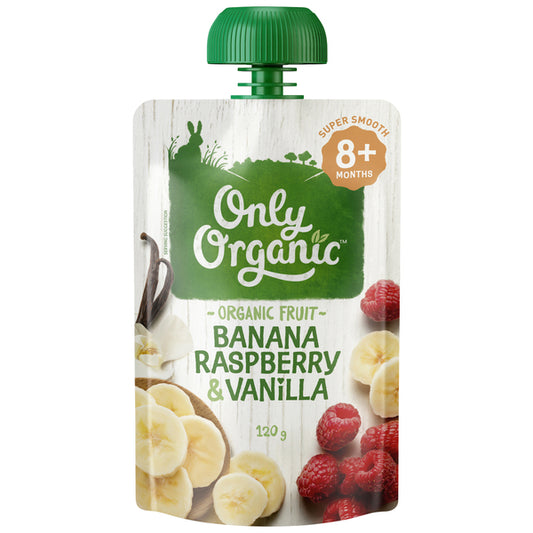 Only Organic Banana Raspberry & Vanilla Baby Food Pouch 8+ Months | 120g x 2 Pack