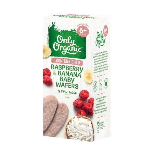 Only Organic Raspberry & Banana Baby Wafers 6+ Months | 4 pack x 2 Pack