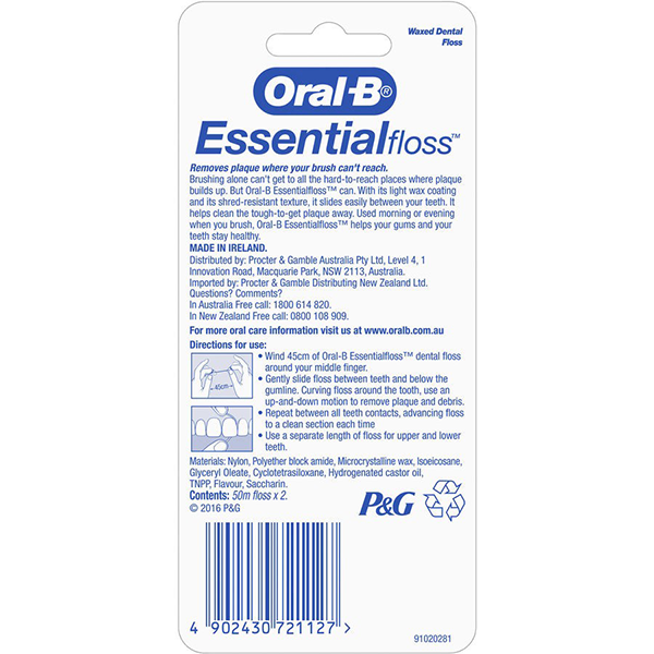 Oral-B Essential Waxed Dental Floss 2 x 50m