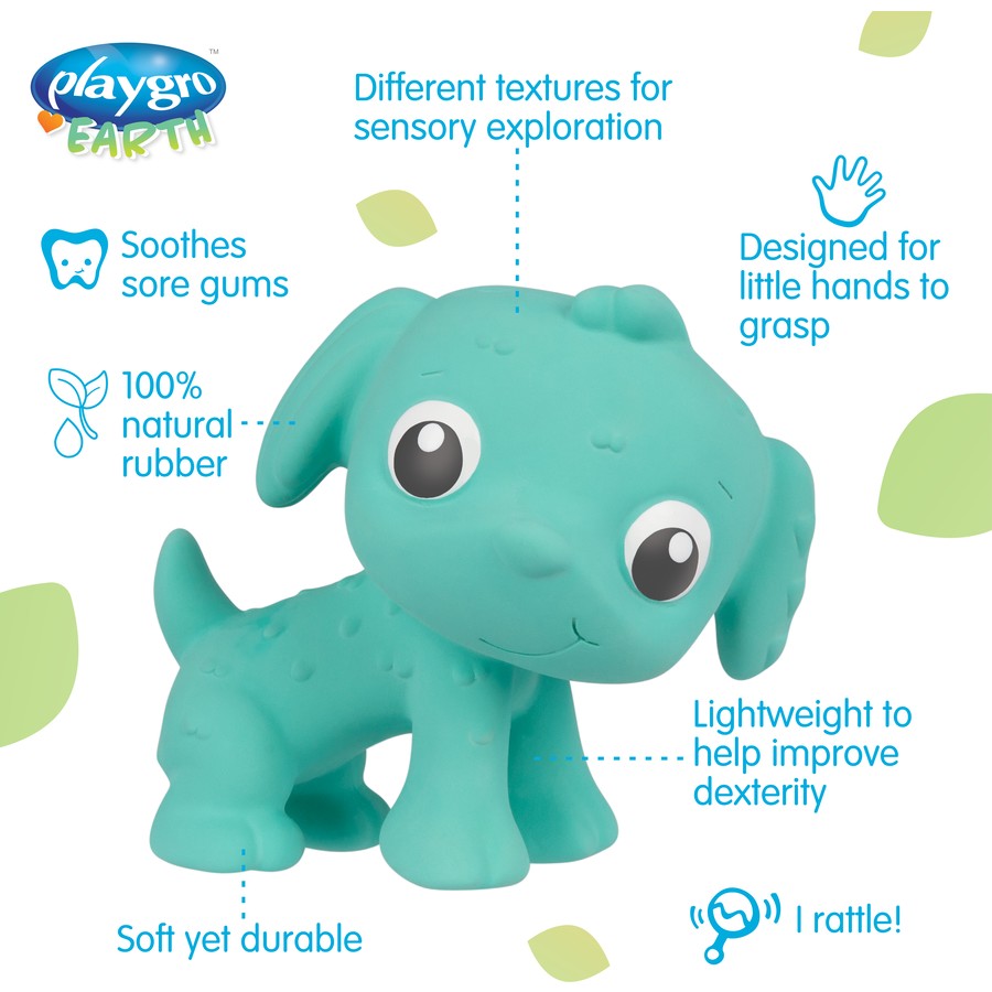 Playgro Eco Play Natural Rubber Pooky Puppy - Turquoise