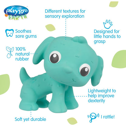 Playgro Eco Play Natural Rubber Pooky Puppy - Turquoise