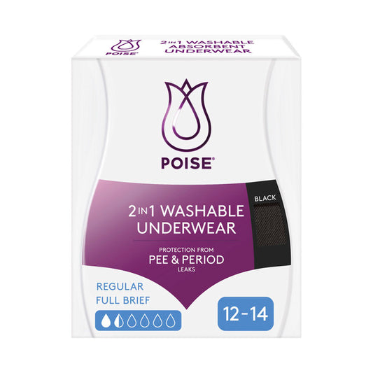 Poise 2-in-1 Period & Incontinence Underwear Black Size 12-14 | 1 pack