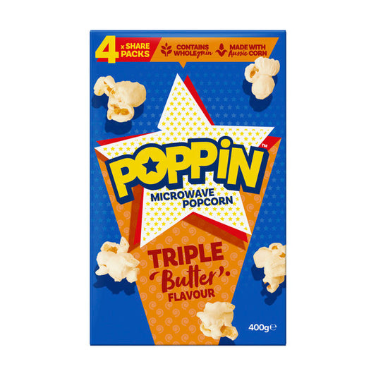 Poppin Triple Butter Microwave Popcorn |400g