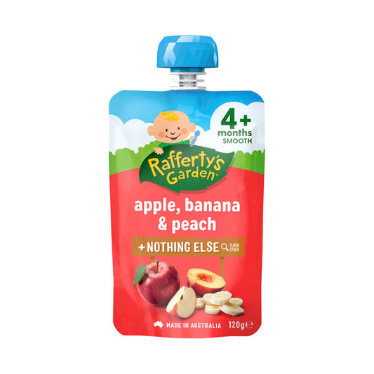 Rafferty's Garden Apple Banana & Peach and Nothing Else Baby Food Puree Pouch 4+ Months | 120g x 2 Pack