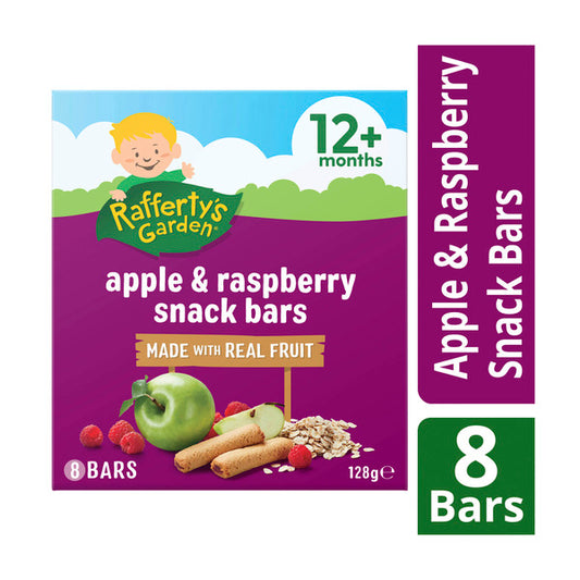 Rafferty's Garden Apple & Raspberry Snack Bars with Real Fruit Baby Food Snack 12+ Months | 128g  x 2 Pack