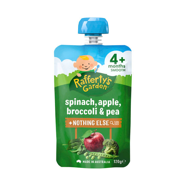 Rafferty's Garden Spinach Apple Broccoli & Pea and Nothing Else Baby Food Puree Pouch 4+ Months | 120g x 2 Pack