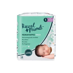 Rascal + Friends Nappies Size 1 Newborn | 54 pack