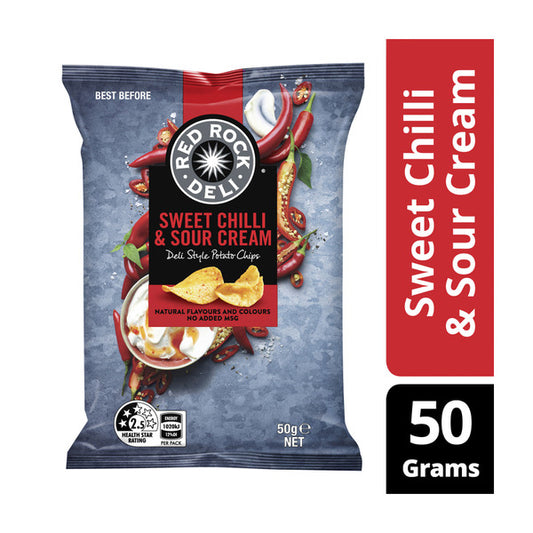 Red Rock Deli Potato Chips Sweet Chilli & Sour Cream | 50g x 2 Pack