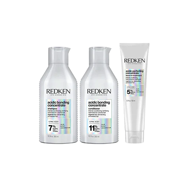 Redken Acidic Bonding Concentrate Shampoo, Conditioner And Leave-In Treatment Trio