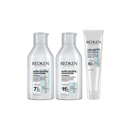 Redken Acidic Bonding Concentrate Shampoo, Conditioner And Leave-In Treatment Trio