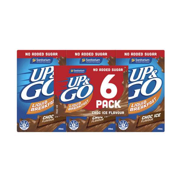 Sanitarium Up&Go Liquid Breakfast Choc Ice Cereal No Added Sugar 6X250mL | 1.5L