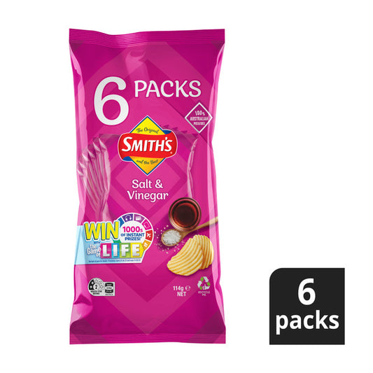 Smith's Crinkle Cut Salt & Vinegar Potato Chips 6 pack | 114g