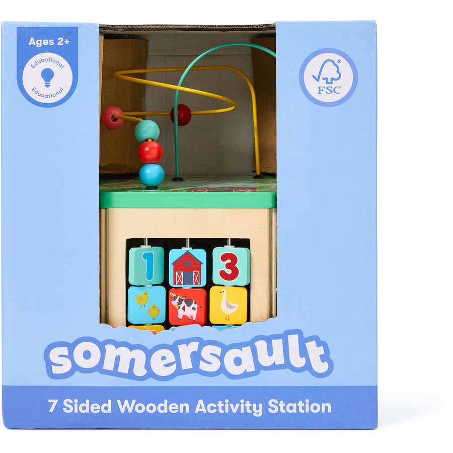 Somersault 7 Sided Wooden Activity Cube - Farm