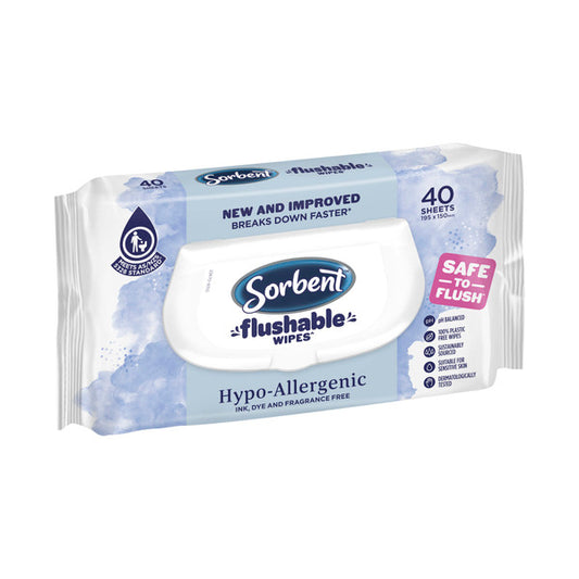 Sorbent Hypo Allergenic Flushable Wipes Toilet Tissue | 40 pack