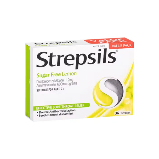Strepsils Sugar Free Sore Throat Relief Lemon 36 Lozenges