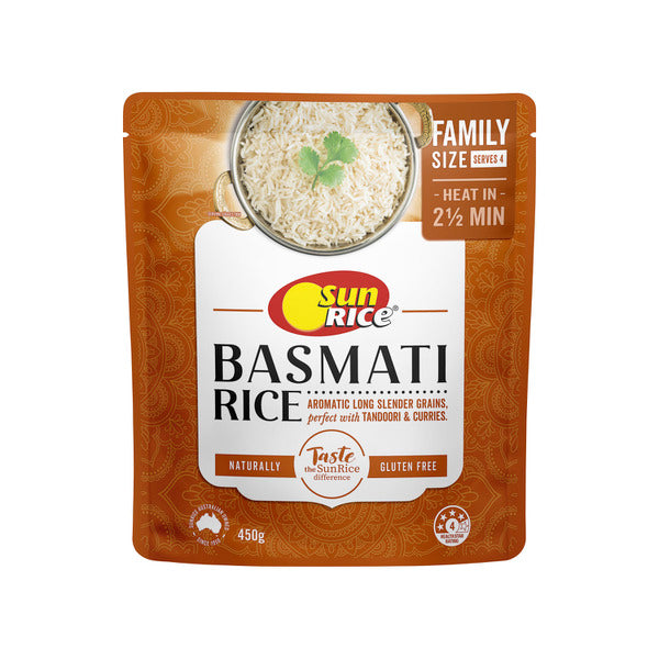 Sunrice Indian Aromatic Basmati Family Pack Microwavable Rice | 450g ...