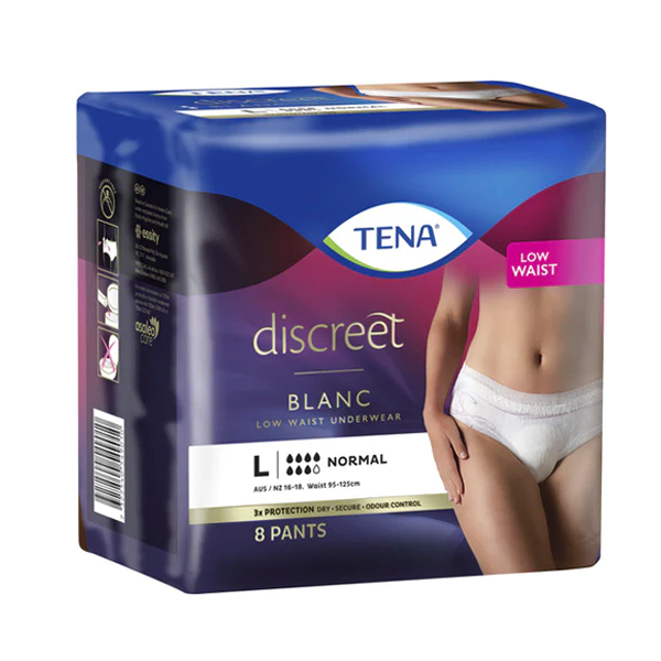 Tena Discreet Blanc Incontinence Pant For Women Normal Large | 8 pack