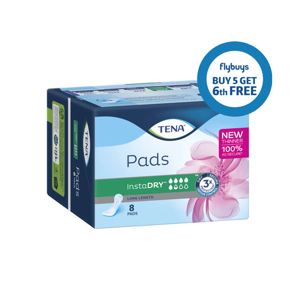 Tena Insta Dry Long length Incontinence Pad | 8 pack