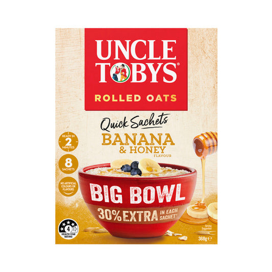Uncle Tobys Oats Quick Sachets Breakfast Cereal Banana Honey Big Bowl | 368g
