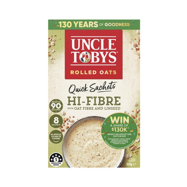 Uncle Tobys Oats Quick Sachets Breakfast Cereal Hi Fibre | 320g