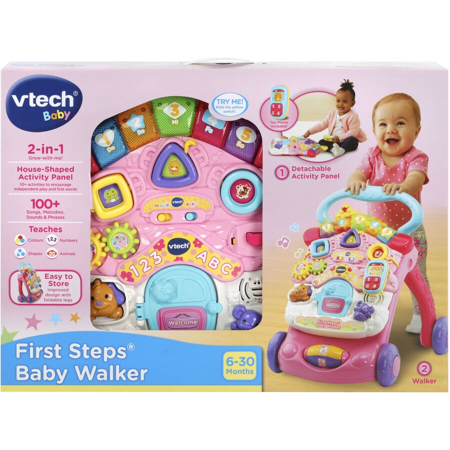 VTech First Steps Baby Walker with Detachable Learning Centre - Pink