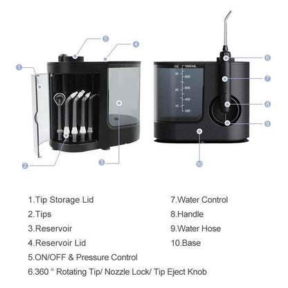 Water Jet Dental Flosser 1000ml Black - Electric Oral Pressure Irrigator